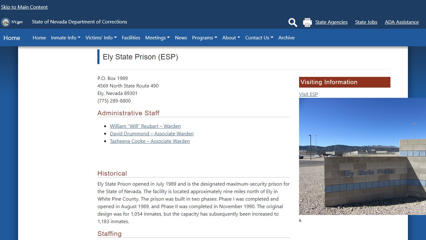 Ely State Prison Facility | Nevada Department of Corrections