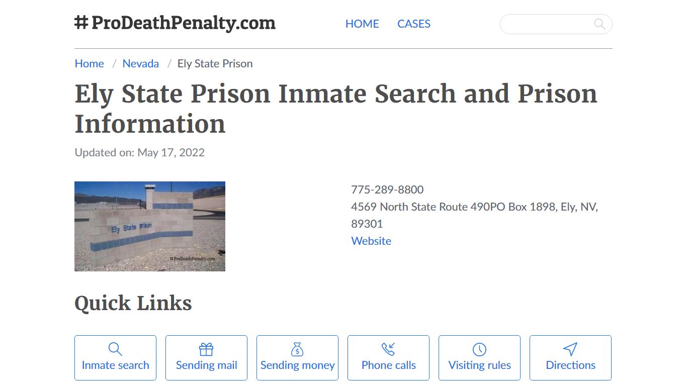 Ely State Prison Inmate Search, Visitation, Phone no ...