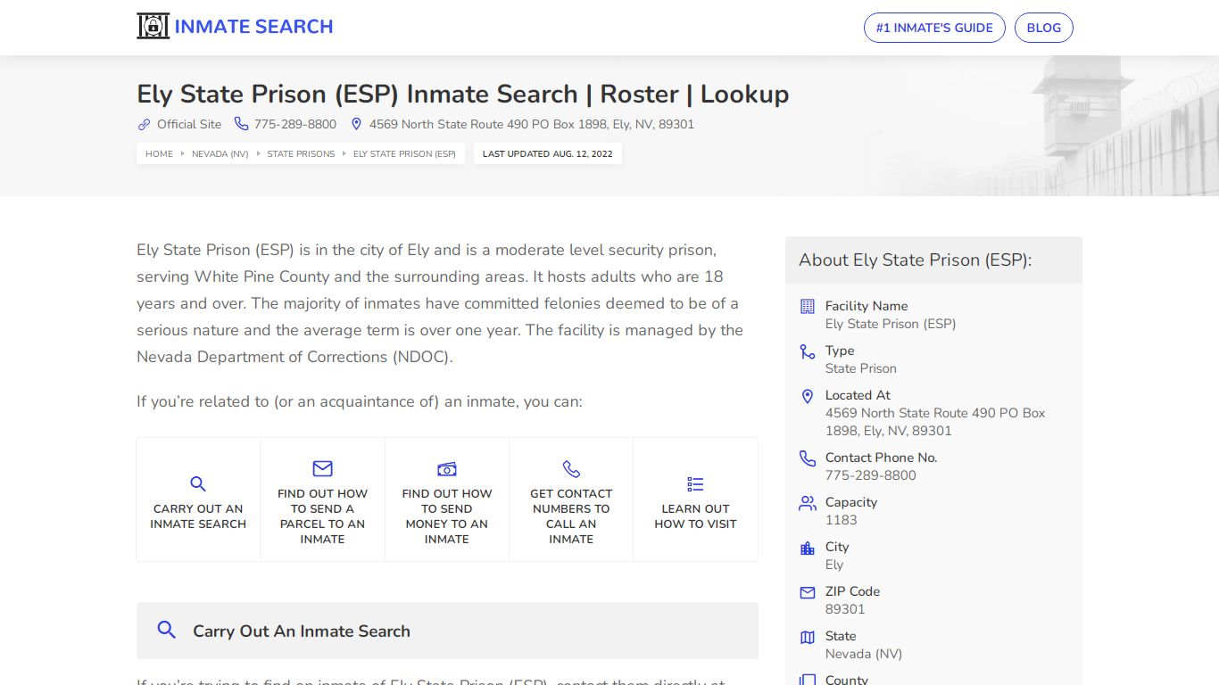 Ely State Prison (ESP) Inmate Search | Roster | Lookup