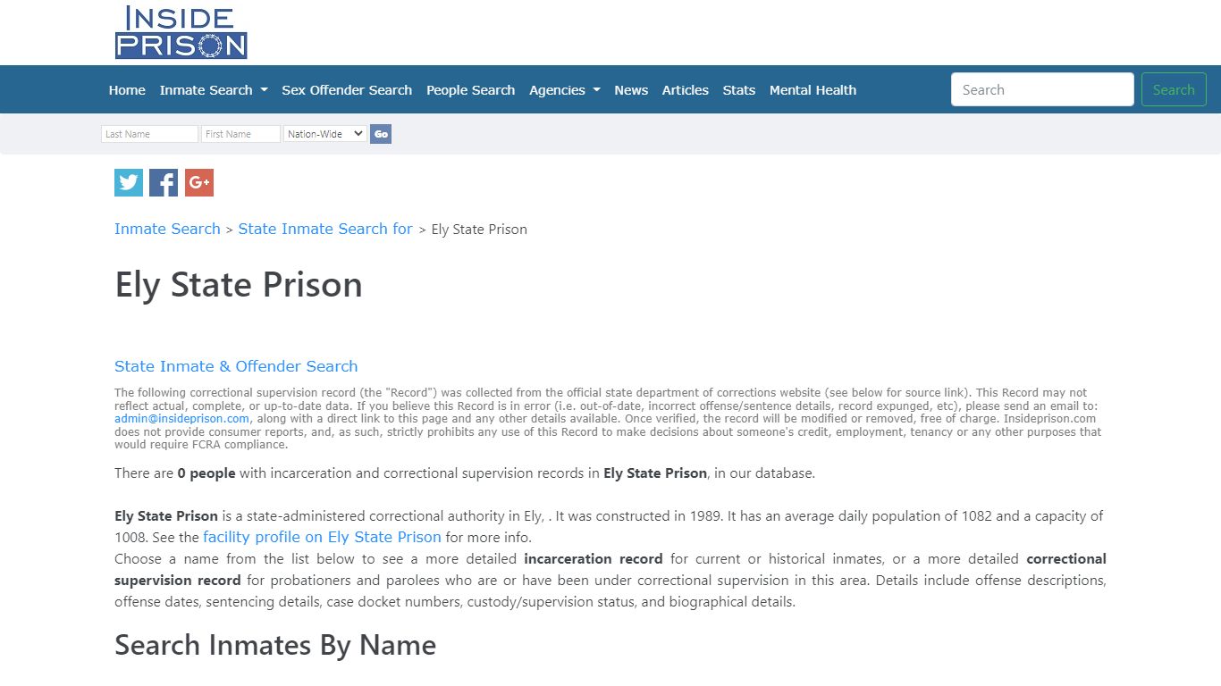 Inmates & Offenders in Ely State Prison,