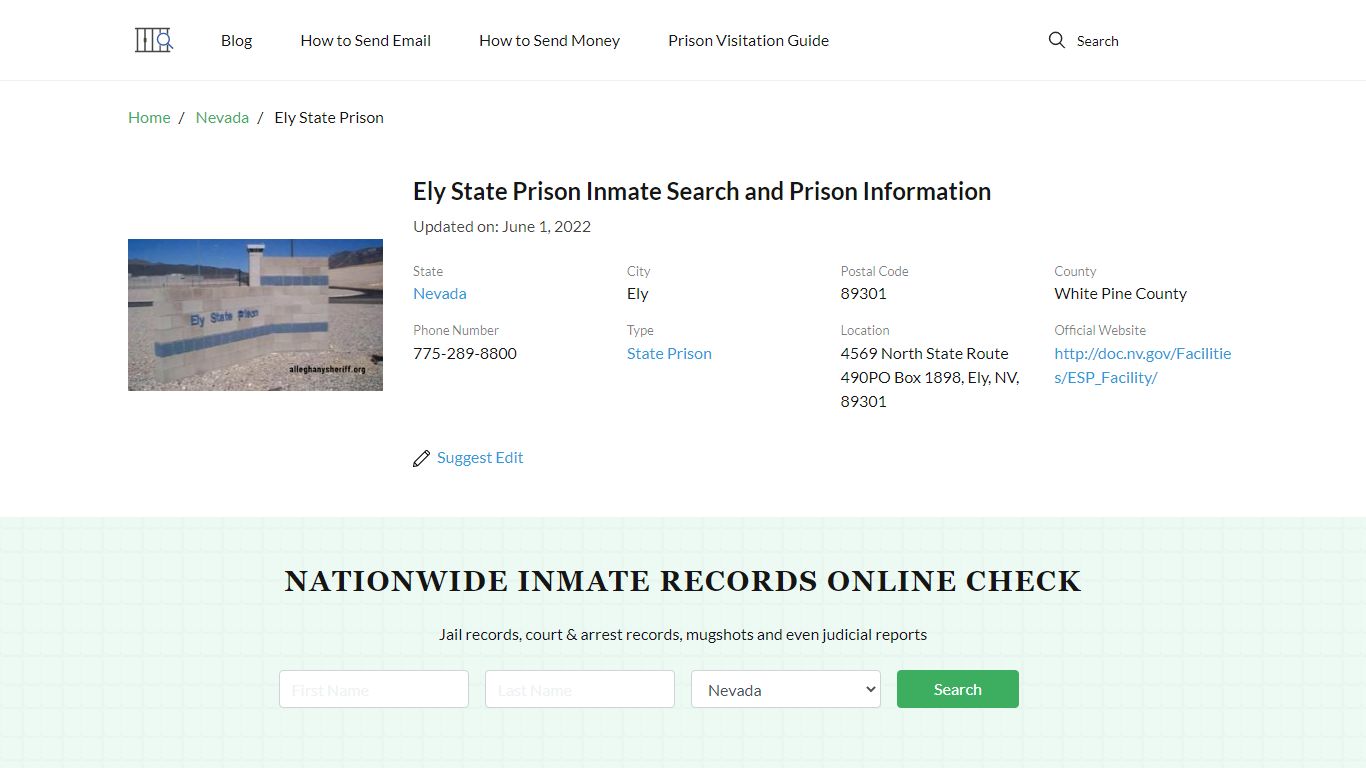 Ely State Prison Inmate Search, Visitation, Phone no ...